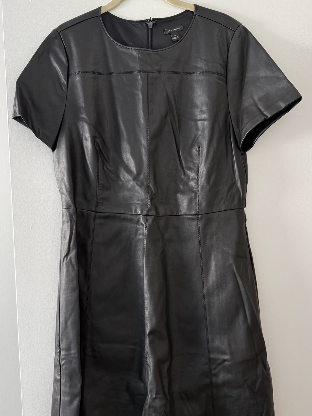 Ann Taylor Black Short-Sleeve Leather Dress